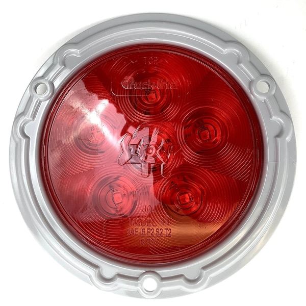 Truck-Lite Super 44, LED, Red, Round, 6 Diode, Stop/Turn/Tail, Gray Flange Mount, Fit 'N Forget S.S.0, 12V 44322R3 - main